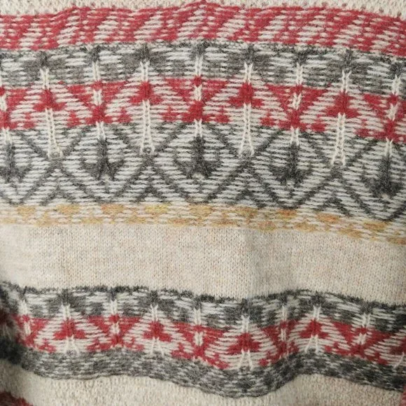 JOHN LEWIS Fair Isle Weave Wool Jumper Oatmeal Red Grey Patterned Size Large 44" - Picture 5 of 8